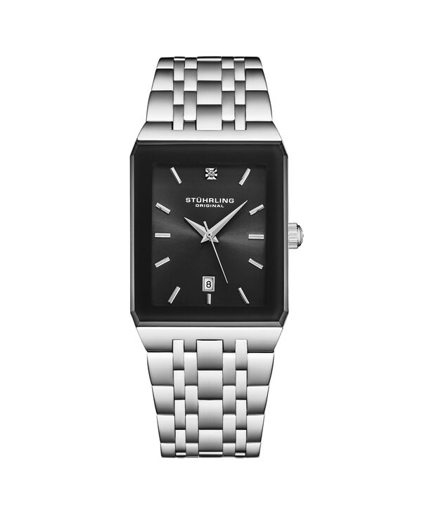 ストゥーリング レディース アクセサリー 腕時計 Stuhrling 4084 Modern Rectangular Bracelet Watch Sunray Dial Date Display Slim Stainless Design No Color｜ReVida 店