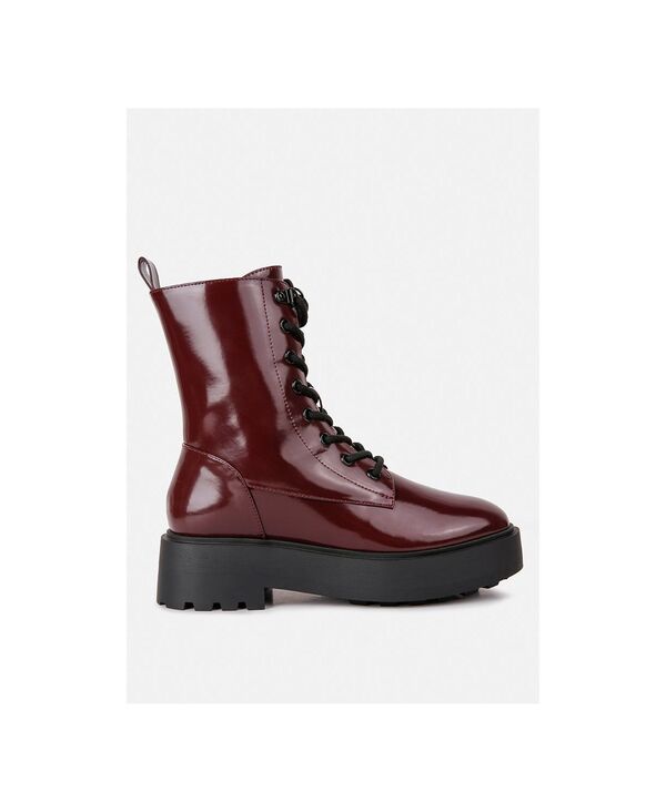 ロンドンラグ レディース シューズ ブーツ・レインブーツ アンクル ブーツ レザー フェイクレザー London Rag Womens Molsh Faux Leather Ankle Biker Boots Medium red レッド