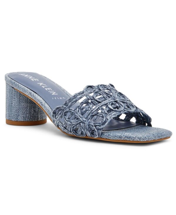アンクライン レディース シューズ サンダル ヒール Anne Klein Women's Flores Block Heel Raffia Dress Sandals Blue Raffia ブルー