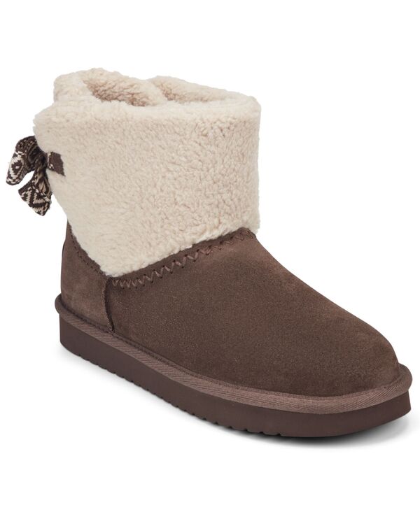 地びた レディース シューズ ブーツ・レインブーツ アンクル ブーツ Earth Women\u0027s Wing Cozy Bow Slip-On Ankle Booties Dark Brown Suede 赤銅色 ブーツ-靴-その他
