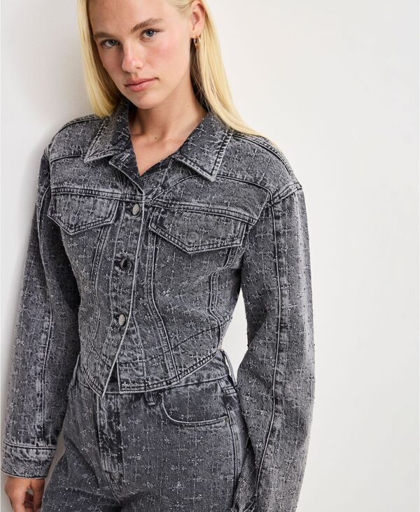 グッドアメリカン レディース アウター ジャケット・ブルゾン プラスサイズ デニム ジャケット Good American Women's Dolly Joleans Crystal Denim Jacket Regular & Plus Size Black/Gray ブラック 26,520円