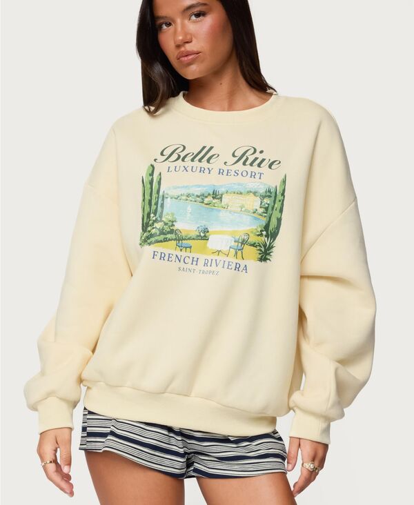 アディクテッド レディース アウター パーカー・スウェット スウェット シャツ Edikted Women's French Riviera Oversized Sweatshirt Yellow イエロー