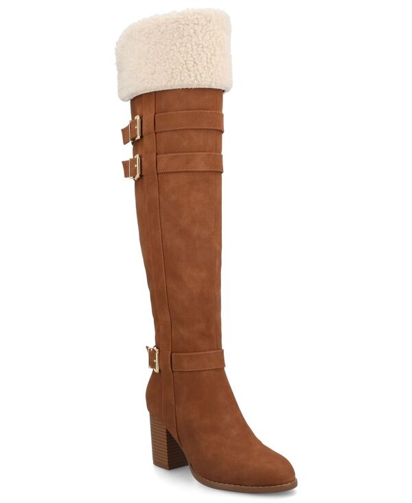 ジュルネ コレクション レディース シューズ ブーツ・レインブーツ ヒール Journee Collection Journee Women's Alyza Block Heel Sherpa Over The Knee Boots Chestnut|ReVida 店