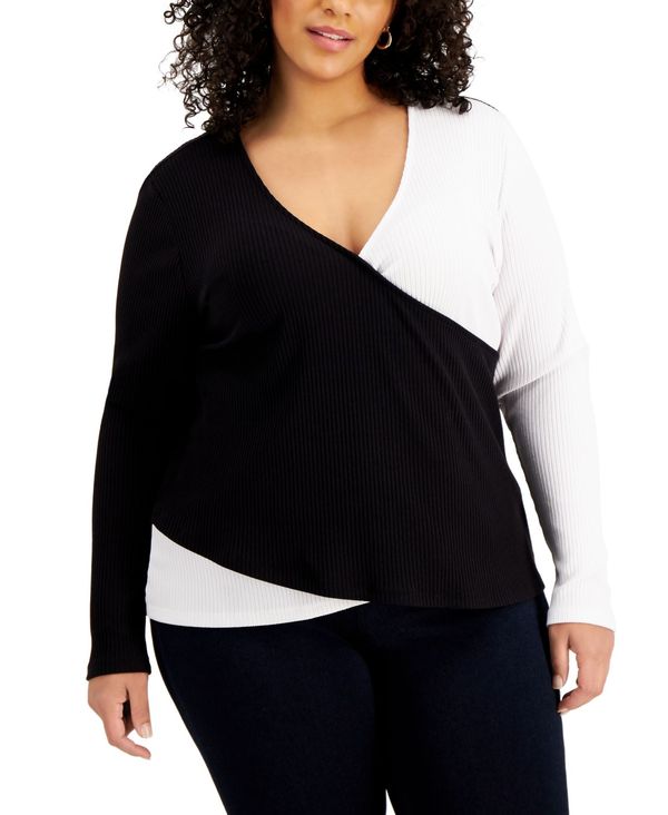 人気ブランド 楽天市場 アイエヌシーインターナショナルコンセプト レディース シャツ トップス Inc Plus Size Ribbed Colorblocked Top Deep Black Revida 楽天市場店 海外正規品 Csckerala Com