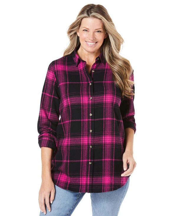 ウーマン ウィズイン レディース トップス シャツ Woman Within Women's Within Classic Flannel Shirt Pink black plaid ブラック