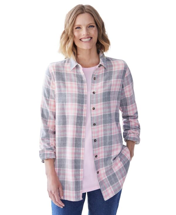 ウーマン ウィズイン レディース トップス シャツ Woman Within Women's Within Classic Flannel Shirt Pink sorbet plaid ピンク