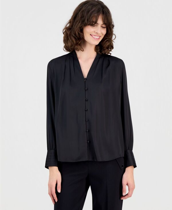 アンクライン レディース トップス シャツ Vネック ブラウス Anne Klein Women's V-Neck Button-Front Blouse Anne Black ブラック