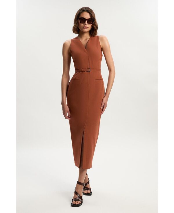 カレンミレン レディース トップス ワンピース マキシワンピース マキシ Karen Millen Women's Belted Pencil Maxi Dress Rust ラスト