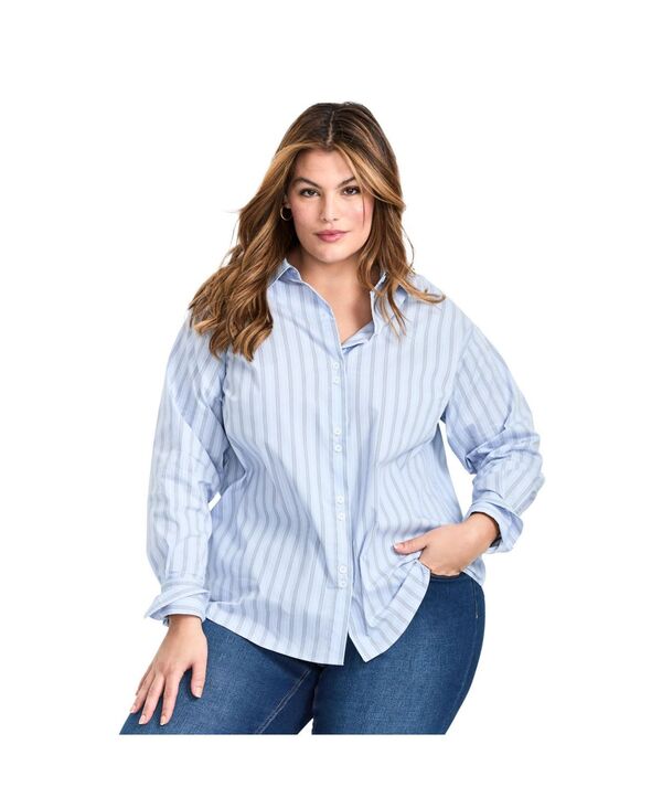 アベニュー レディース トップス シャツ AVENUE Women's Classic Stripe Boyfriend Shirt Chambray stripe ストライプ
