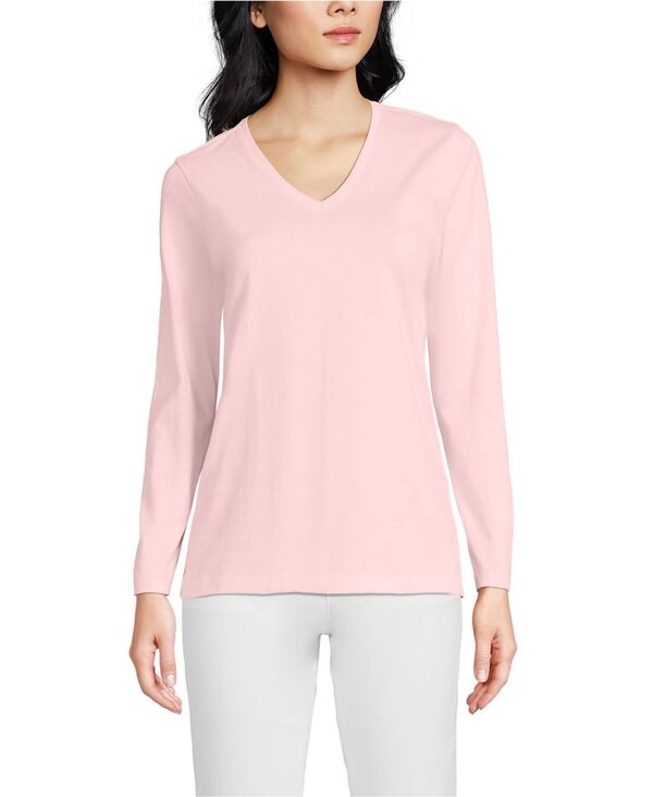 ランズエンド レディース トップス シャツ Vネック Tシャツ コットン Lands' End Women's Supima Cotton Long Sleeve V-Neck T-Shirt Sea salt pink ピンク