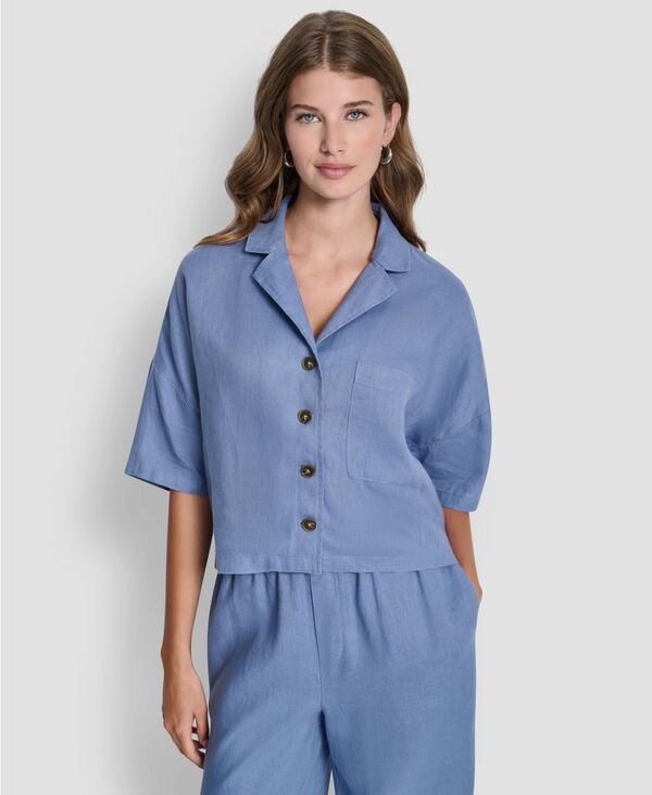 ダナ キャラン ニューヨーク レディース トップス シャツ リネン DKNY Women's Button-Front Dolman-Sleeve Linen Top Liberty Sky