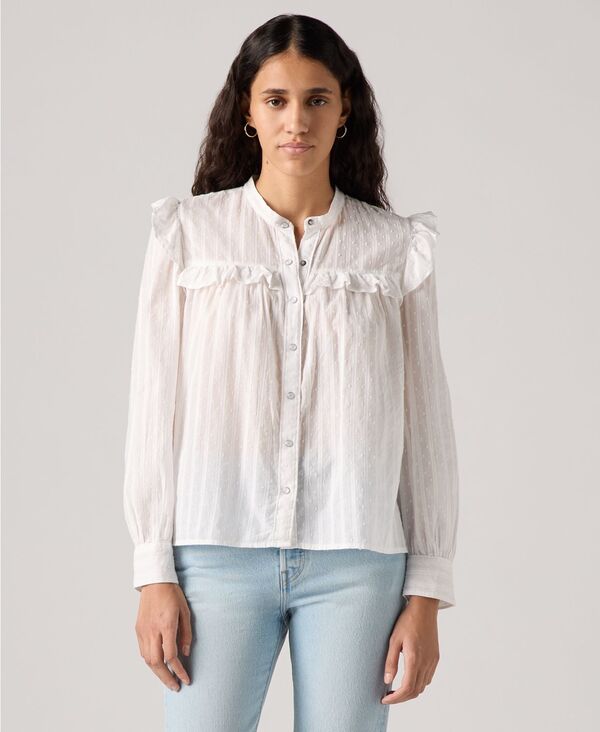 リーバイス レディース トップス シャツ フリル ブラウス Levi's Women's Gianna Long Sleeve Ruffle Trim Blouse Bright White ホワイト｜ReVida 店 9,840円
