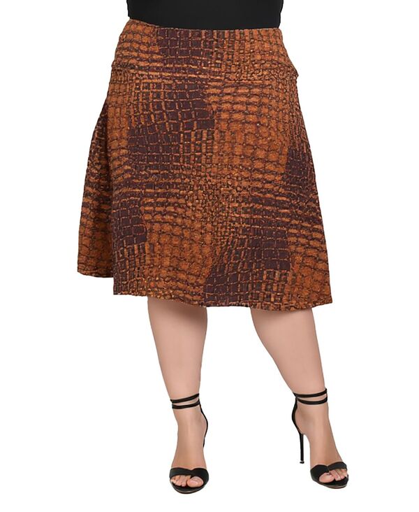 24 セブンコンフォート レディース ボトムス スカート プラスサイズ プリント ミディ 24seven Comfort Apparel Plus Size Brown Geometric Print Midi Skirts Brown Multi ブラウン