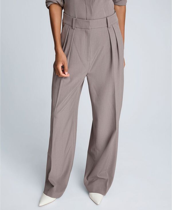 ケネスコール レディース ボトムス カジュアルパンツ プリーツ パンツ Kenneth Cole Women's Pinstripe High Rise Double Pleated Pants Mink Taupe/oyster ミンク