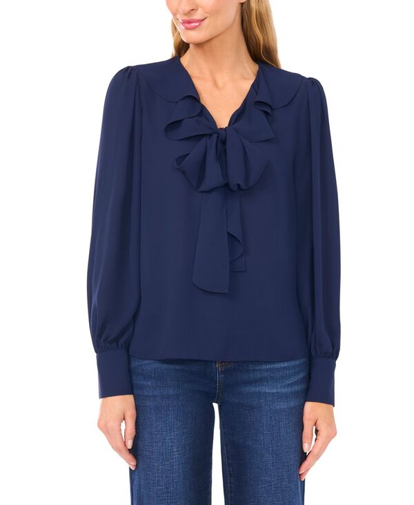 セセ レディース トップス シャツ Vネック フリル CeCe Women's Ruffle Tie V-Neck Top Classic Navy ネイビー 6,986円