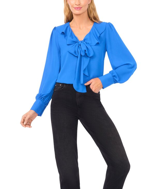 セセ レディース トップス シャツ Vネック フリル CeCe Women's Ruffle Tie V-Neck Top Cobalt Petal コバルト