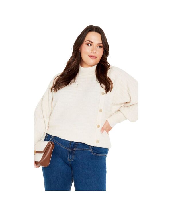 アベニュー レディース アウター ニット・セーター アシンメトリー セーター ニット AVENUE Women's Beata Asymmetrical Button Knit Sweater Ivory アイボリー