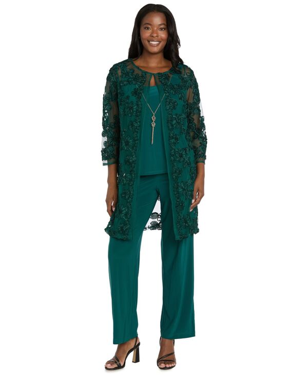 アールアンドエムリチャーズ レディース アウター ジャケット・ブルゾン パンツ レース ジャケット R & M Richards Women's Soutache Long Jacket Necklace Top & Pants Set Hunter｜ReVida 店