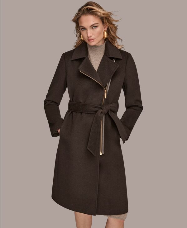 ダナ キャラン ニューヨーク レディース アウター ジャケット・ブルゾン コート Donna Karan New York Women's Notch Collared Belted Coat Chocolate チョコレート