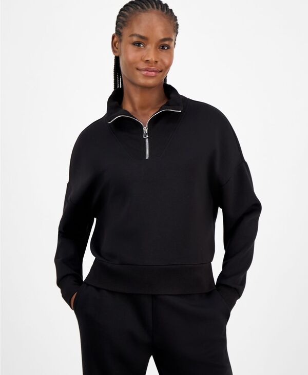 アンドノウディス レディース アウター パーカー・スウェット スウェット シャツ スキューバ And Now This And Now Women's Cozy Scuba Quarter-Zip Sweatshirt Black ブラック