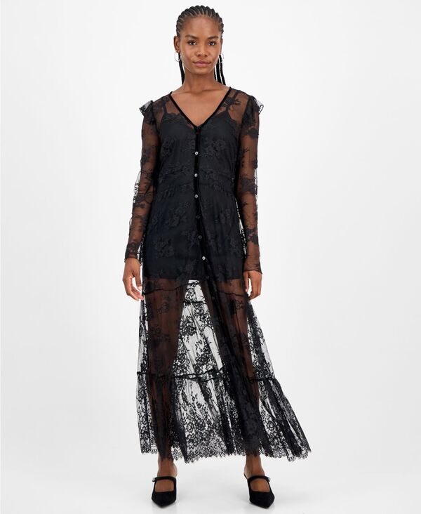 アンドノウディス レディース トップス ワンピース マキシワンピース ベルベット レース マキシ And Now This Women's Lace Velvet-Trim Maxi Dress Deep Black ブラック