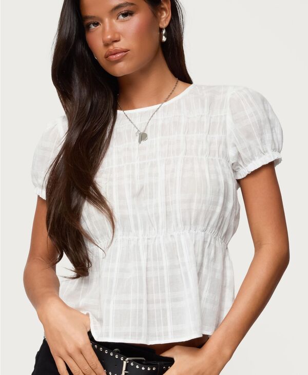 アディクテッド レディース トップス シャツ ティアード Edikted Women's Maricella Gathered Tiered Top White ホワイト