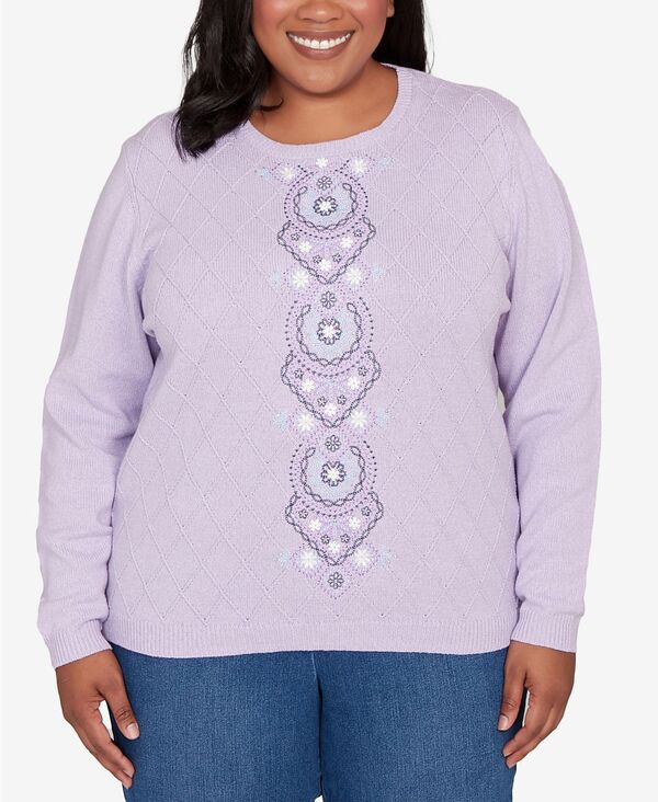 アルフレッド ダナー レディース アウター ニット・セーター プラスサイズ セーター Alfred Dunner Plus Size Hilton Head Center Embroidery Accent Sweater Lilac ライラック