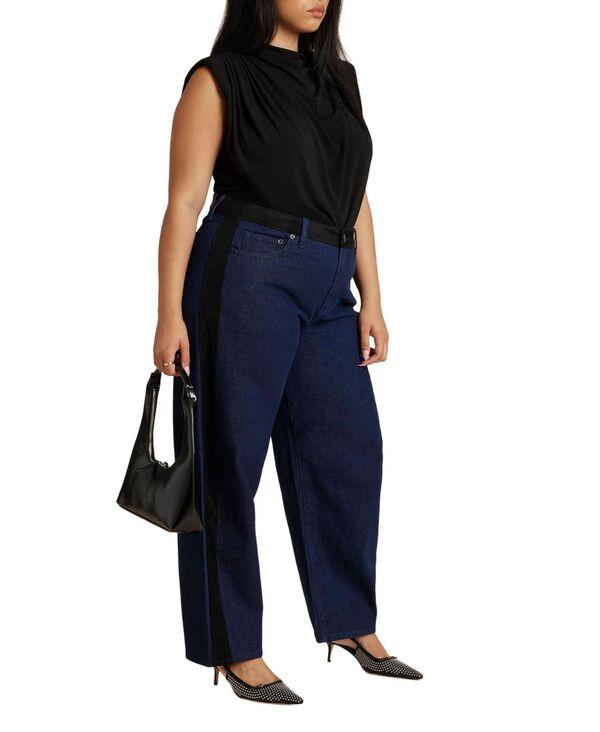 エロクイ レディース ボトムス デニムパンツ ストレート スエード ELOQUII Women's Faux Suede Side Stripe Straight Leg Jean Indigo rinse wash インディゴ