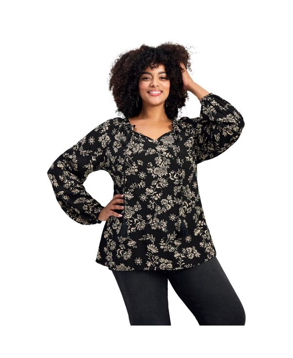 アベニュー レディース トップス シャツ ブラウス AVENUE Women's Bianca Peasant Blouse Black silhouette ブラック