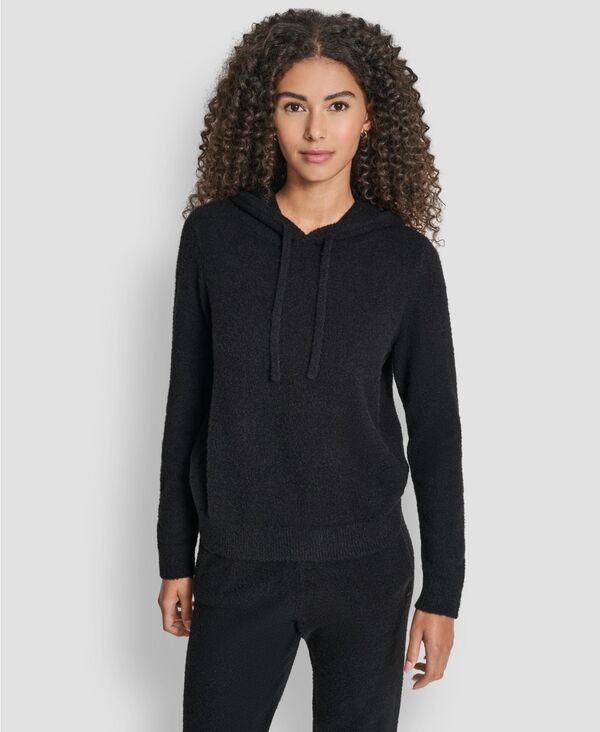 ダナ キャラン ニューヨーク レディース アウター パーカー・スウェット パーカー DKNY Women Feather Yarn Hood Tonal Hoodie Black ブラック