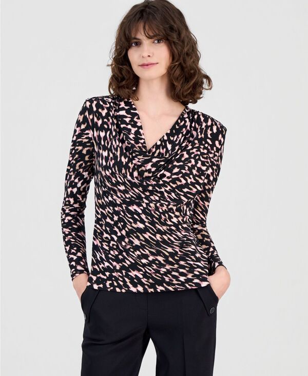 アンクライン レディース トップス シャツ プリント Anne Klein Women's Printed Cowlneck Top Anne Black Multi ブラック