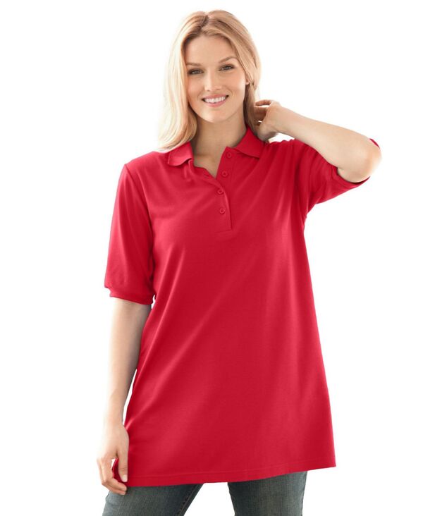 ウーマン ウィズイン レディース トップス シャツ ポロシャツ Woman Within Women's Within Elbow-Sleeve Polo Tunic Vivid red レッド