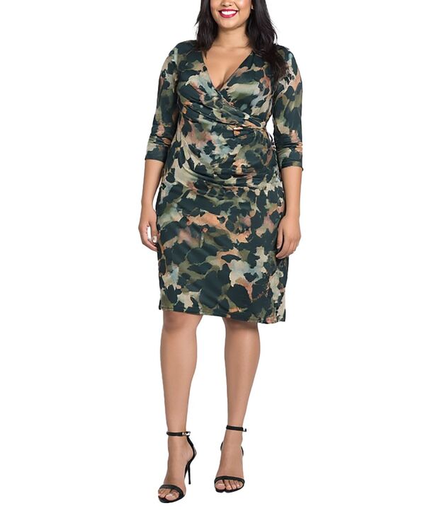24 セブンコンフォート レディース トップス ワンピース ラップワンピース プラスサイズ 24seven Comfort Apparel Plus Size Faux Wrap Dress Green Multi グリーン