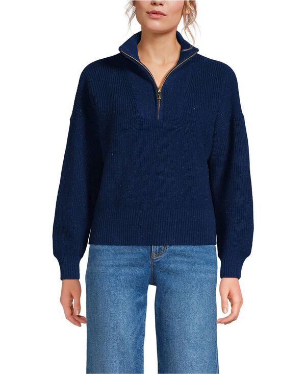 ランズエンド レディース アウター ニット・セーター ハーフジップ セーター Lands' End Women's Drifter Shaker Wedge Quarter Zip Sweater Navy ice multi donegal ネイビー 17,266円