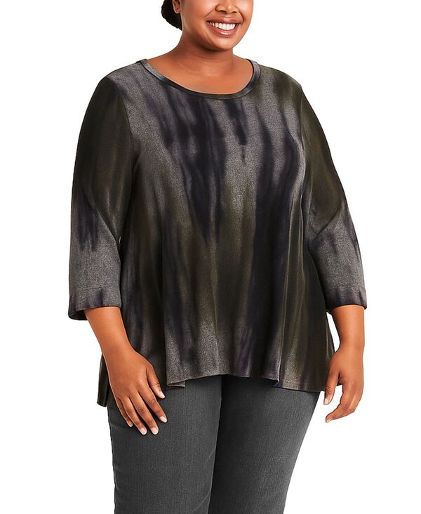 コイン 1804 レディース トップス シャツ プラスサイズ COIN 1804 Plus Size Tie Dye Cozy Button Back Top Olive Gray グレー