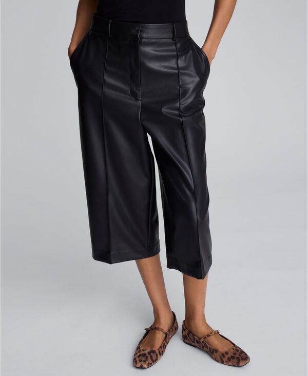 ケネスコール レディース ボトムス カジュアルパンツ レザー フェイクレザー Kenneth Cole Women ’ s Faux Leather High Rise Pintuck Culotte Olive Green グリーン