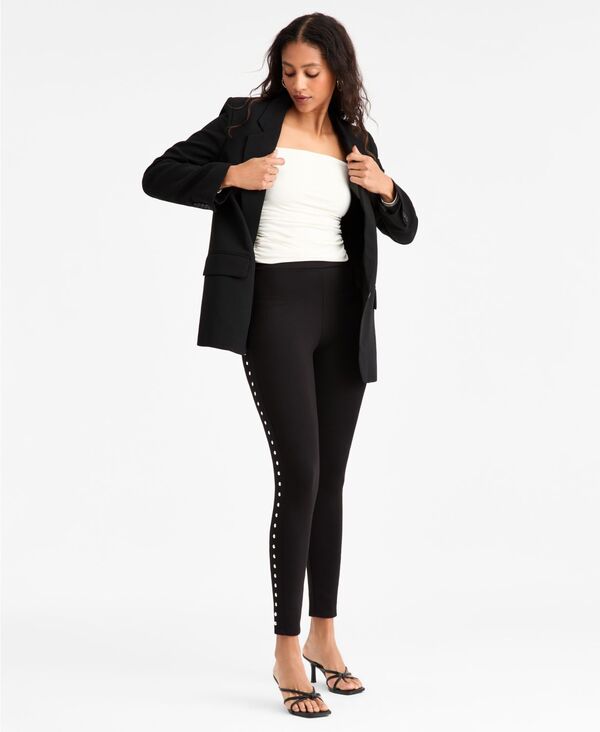 バースリー レディース ボトムス カジュアルパンツ レギンス ニット Bar III Women's Pont-Knit Studded Leggings Deep Black ブラック