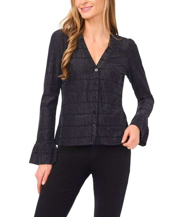 セセ レディース トップス シャツ Vネック カーディガン ニット CeCe Women's Long Sleeve V-Neck Cardigan Knit Top Rich Black ブラック