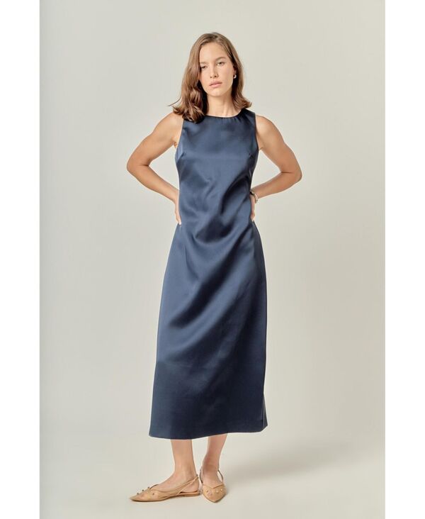 イングリッシュファクトリー レディース トップス ワンピース ミディワンピース ミディ サテン ノースリーブ English Factory Women's Satin Sleeveless Midi Dress Navy ネイビー