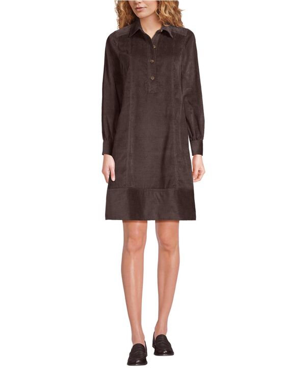ランズエンド レディース トップス ワンピース シャツワンピース シャツ Lands' End Women's Wide Wale Cord Popover Long Sleeve Shirt Dress Rich coffee コーヒー|ReVida 店