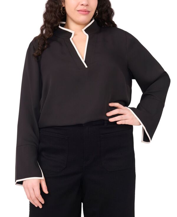 ヴィンスカムート レディース トップス シャツ コントラスト Vince Camuto Women's Split-Neck Contrast-Trim Tunic Top XXS-3X Rich Black ブラック｜ReVida 店