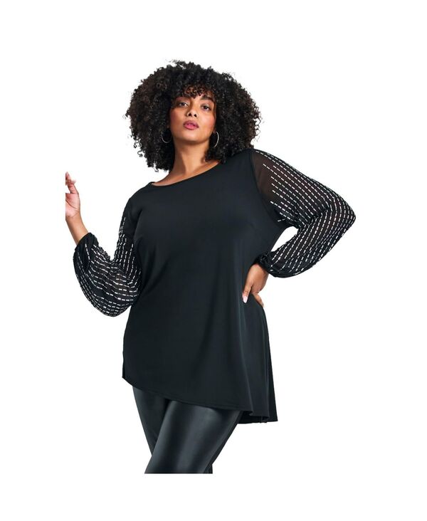 アベニュー レディース トップス シャツ AVENUE Women's Glitz Embellished Sleeve Tunic Black ブラック