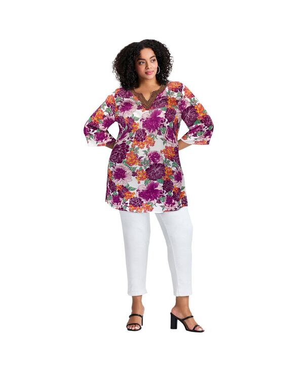 アベニュー レディース トップス シャツ AVENUE Women's Beaded Embellishment Tunic Berry bloom