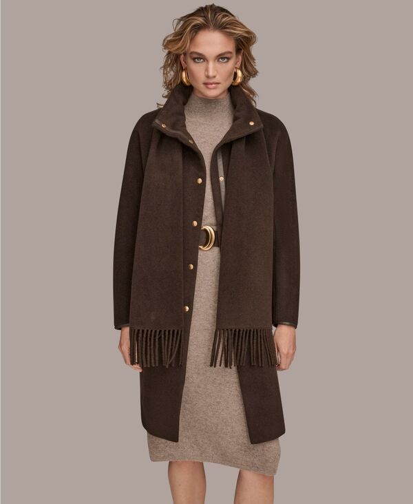 ダナ キャラン ニューヨーク レディース アウター ジャケット・ブルゾン コート Donna Karan New York Women's Snap Button Scarf Coat Chocolate チョコレート