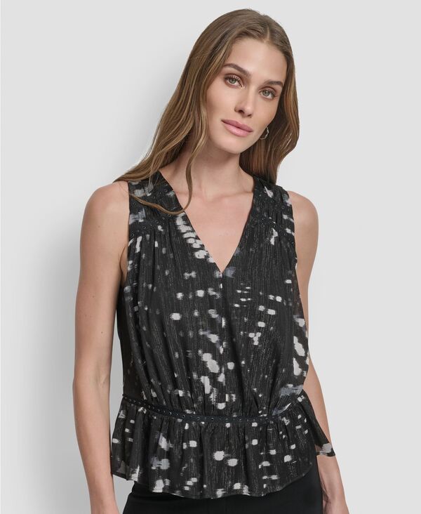 ダナ キャラン ニューヨーク レディース トップス シャツ DKNY Women's Crinkle Detail Peplum Pull On Top Reflected Lights