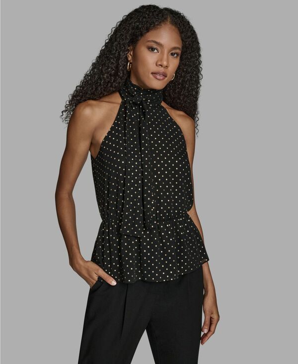 ビーシビージー レディース トップス シャツ ドット柄 ドット プリント ブラウス ホルター BCBG Women's Polka Dot Print Halter Neck Blouse Black ブラック