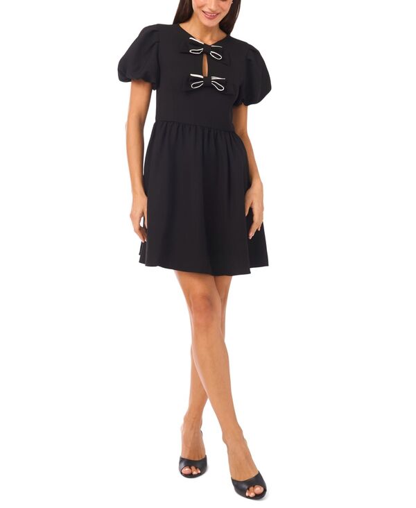 セセ レディース トップス ワンピース CeCe Women's Short Puff Sleeve Bow Dress Rich Black ブラック
