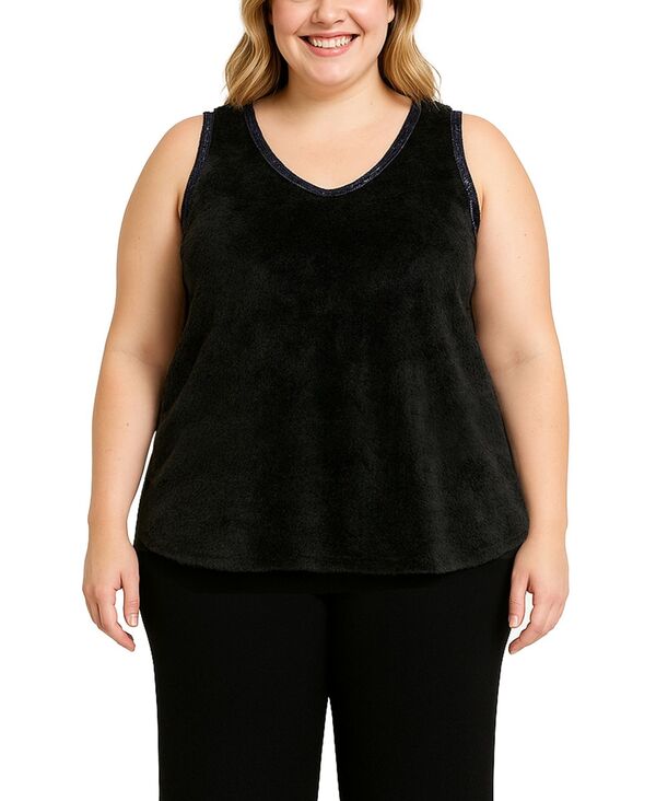 コイン 1804 レディース トップス シャツ Vネック プラスサイズ スパンコール COIN 1804 Plus Size Cozy Rib Sequin Trim V Neck Tank Top Black ブラック