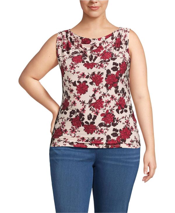ランズエンド レディース トップス シャツ ドレープ プラスサイズ シルク ノースリーブ ニット Lands' End Women's Plus Size Sleeveless Silky Knit Drape Front Top Soft blush painted floral ブラッシュ