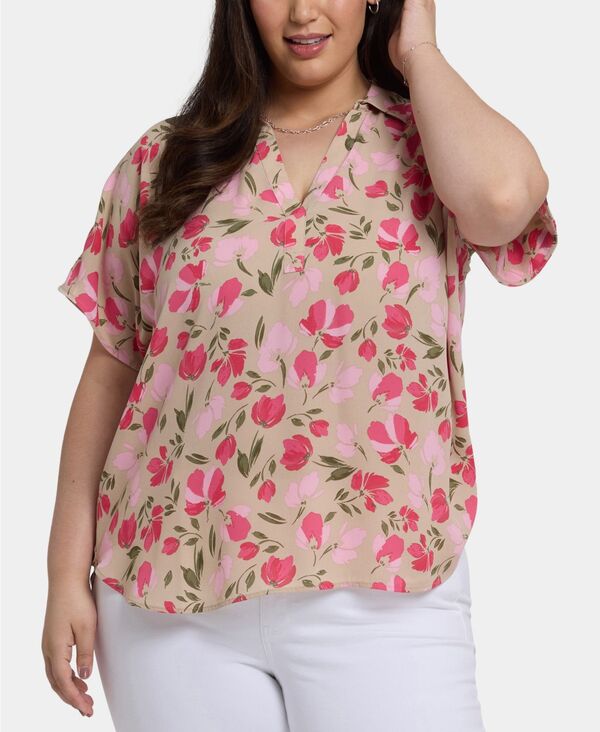 エヌワイディージェイ レディース トップス シャツ プラスサイズ ブラウス NYDJ Plus Size Becky Short Sleeved Blouse Poppy's Paradise